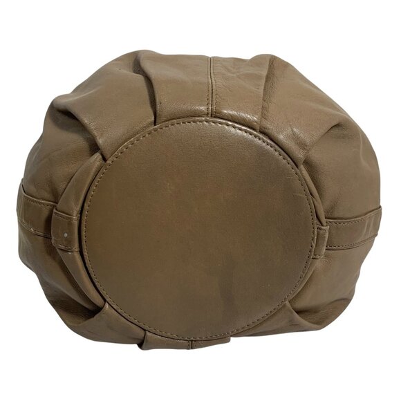 Brio! Taupe Leather Bucket Shoulder Bag Drawstring Adjustable Strap VTG 80s 90s - Picture 6 of 15